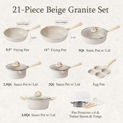 Carote 21pcs Pots and Pans Set Non Stick, Cookware Set Induction Ready, Kitchen