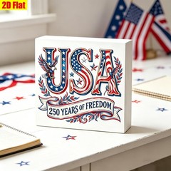 USA 250 Years Of Freedom Wooden Box Sign Patriotic Eagle Flag 4th Of July Decor