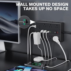 Power Strip Surge Protector with 16 Outlets 3 USB A and 3 USB C Ports Flat Plug