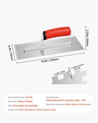 VEVOR Tile Tools Stainless Steel Squared Notch Tile Trowel 10.9×4.4in Pro Grade