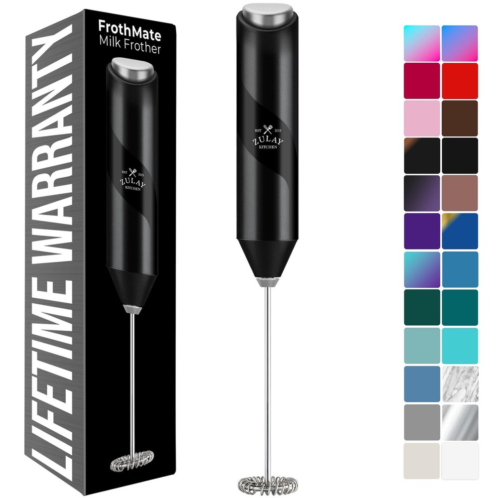Zulay Kitchen Milk Frother Handheld Battery Operated Eco Frother, Beta Black