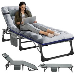 Begonia.K Adults Reclining Folding Chaise Adjustable 4-Gears Sleeping Cots Bed