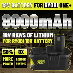 2 Pack 18V 8.0Ah Lithium Ion Battery for Ryobi 18V One P108 P107 P109 P102 P103