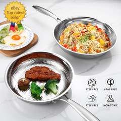 Titanium Non-Stick Frying Pan with Lid, 8, 10, and 12 Inch Hammered Nonstick