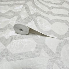 White cream tan silver trellis lines faux liquid art marble textured Wallpaper