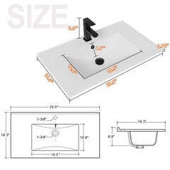 30″ Single Sink Vanity Top Undermount Bathroom Sink