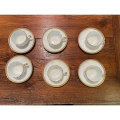 Old Paris White and Gold Porcelain Teacups and Saucers, Set of 6