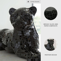 Drice Mosaic Black 24.25 In. X 10.25 In. Panther Glass Sculpture