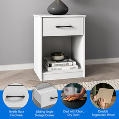 Mainstays Ardent Nightstand, 1-Drawer Bedside Table, Modern End Table, White New