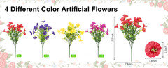 12 Bundles Artificial Flowers for Outdoors Decorat, Faux Silk