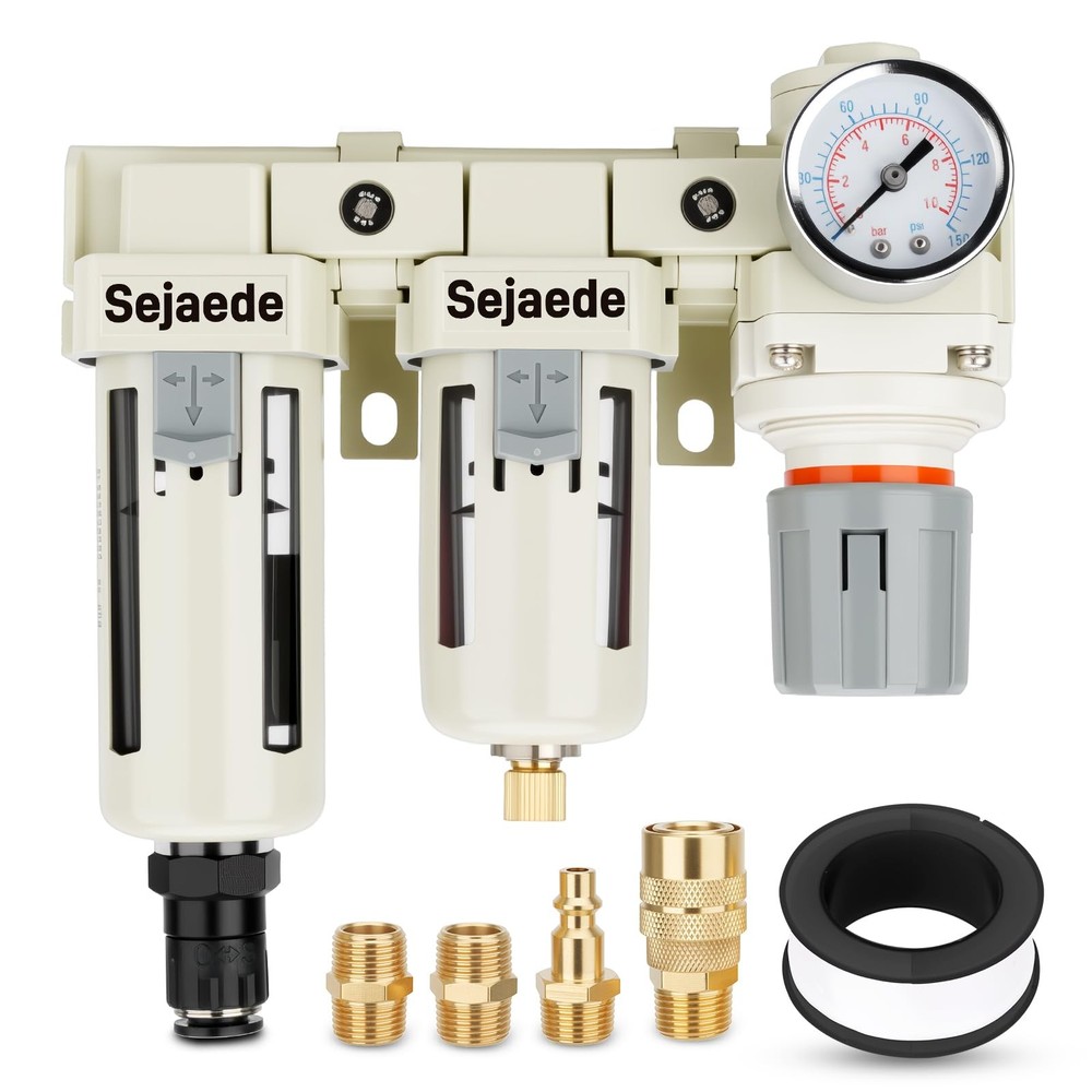 3/8″ NPT Air Compressor Filter Regulator W/ 2-Stage Auto & Semi-Auto Drain Dryer