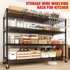Storage Shelving Unit, Heavy Duty 4-Tier Garage Wire Shelving Rack with Wheels