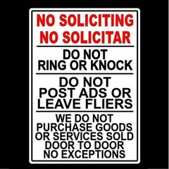 No Soliciting No Solicitar Do Not Ring Knock No Sales People Sign / Decal MS036