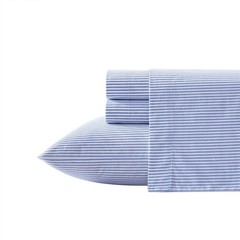 Twin XL Printed Pattern Percale Cotton Sheet Set Blue Stripe – Poppy