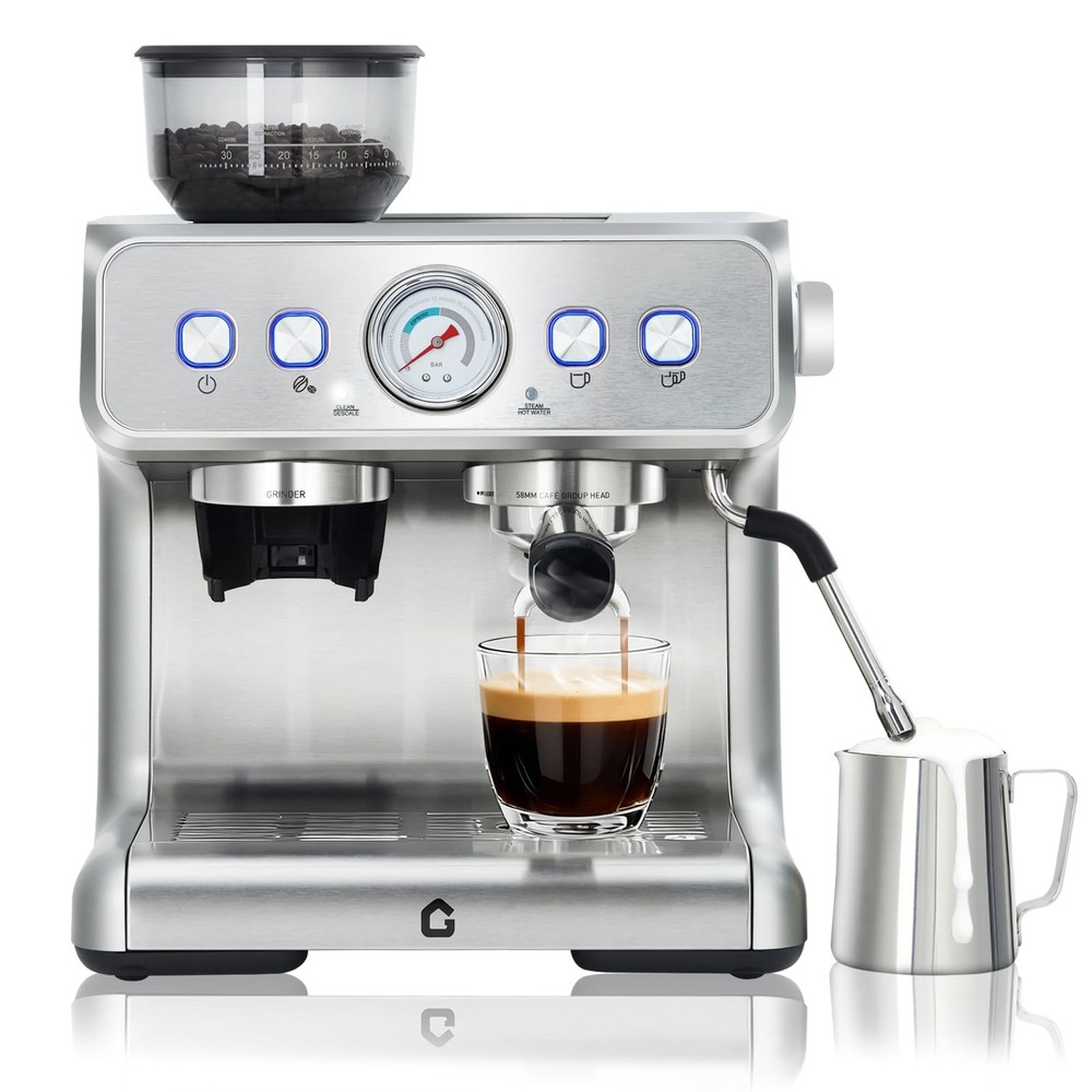 Garvee Stainless Steel Espresso Machine with Grinder & 20 Bar Pressure, 2.8L