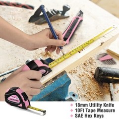 35PCS Pink Hand Tool Set Household Tool Kit Basic Tool Set with Storage Toolbox