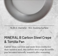 De Buyer MINERAL B Carbon Steel Crepe & Tortilla Pan 10″ SEASONING AVAILABLE