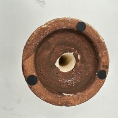 Rustic Glazed Ceramic Pillar Candle Holder Tan Brown Distressed Pedestal 4.25in
