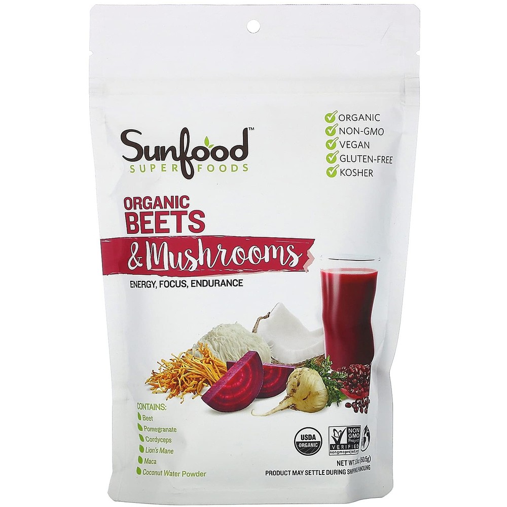 Sunfood Superfoods Organic Beets & Mushrooms for Men & 5.31 Ounce (Pack of 1)