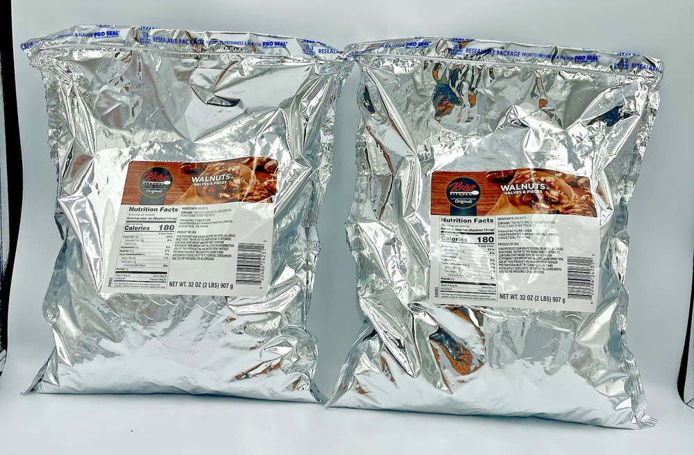 Lot of 2 Katy’s Kitchen Walnut Halves & Pieces 2 lb Each Baking Nuts BB 12/2027