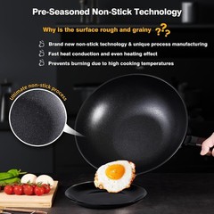 Carbon Steel Wok -13 Inch Woks & Stir-fry Pans Nonstick, Wok Pan with Lid Spa…
