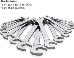 15-Piece Premium Angle Head Open End Wrench Set, Chrome Vanadium