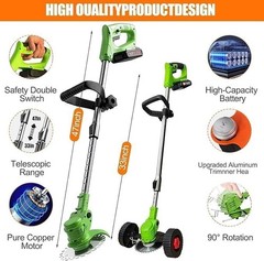 24V Cordless Weed Eater Electric Brush Cutter Lawn Edger Grass String Trimmer