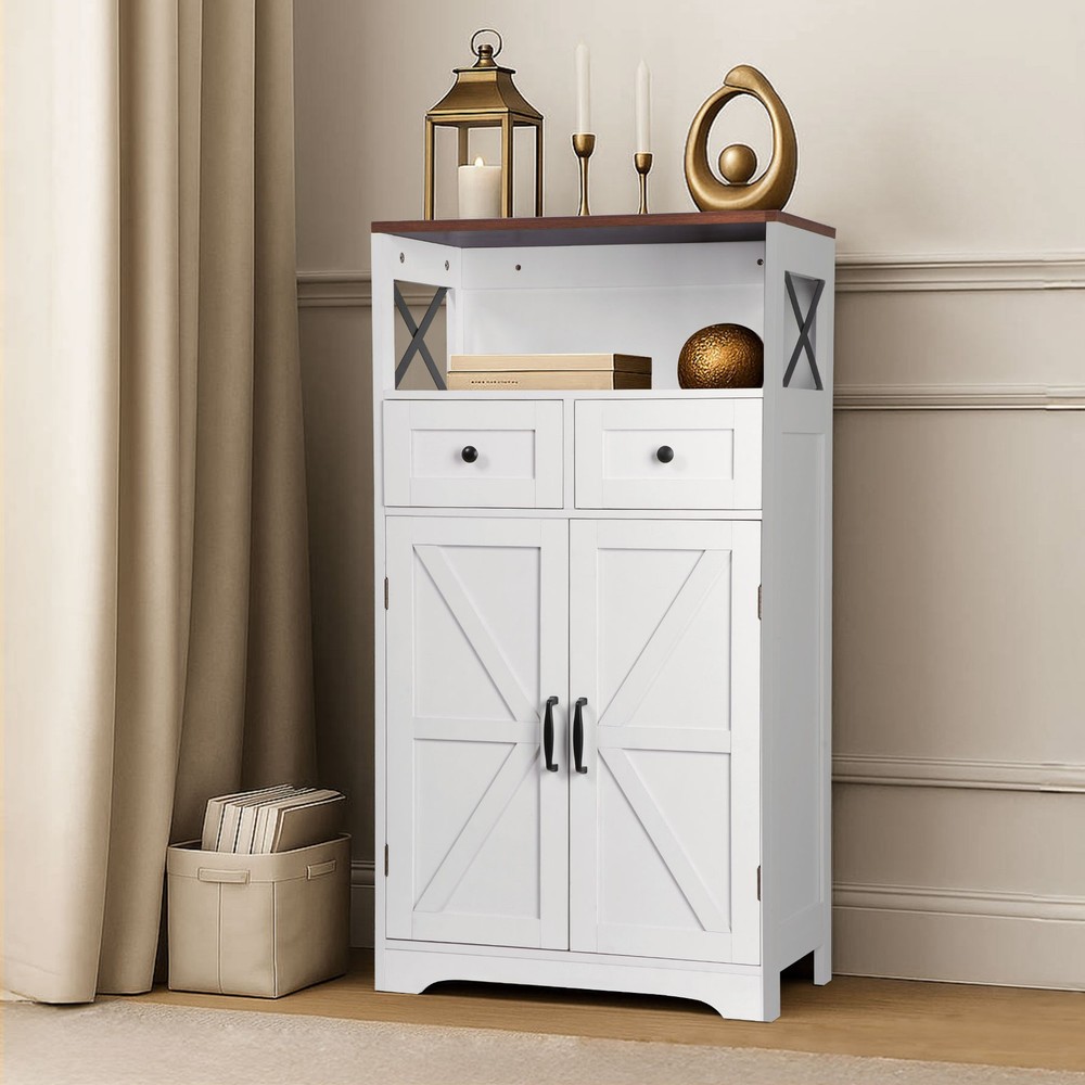 Kitchen Pantry Storage Cabinet with Doors and Shelves Freestanding Cabinet White