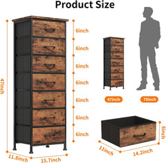 Tall Dresser for Bedroom, Storage Dresser Organizer with 7 Fabric Drawers, Night