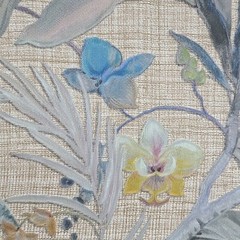 Floral plants Brown green blue metallic faux woven fabric textured wallpaper 3D