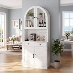 75″ Farmhouse Pantry Cabinet Coffee Bar Storage W/ Charging Station, Drawer,Door