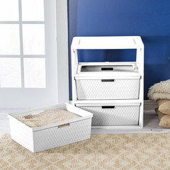 Sterilite Wide 3 Drawer Cross Weave Tower, White Plastic Storage Chest Organizer
