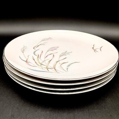 Norcrest AUTUMN BREEZE 10.25” Dinner Plates SET/4 Porcelain Silver Rim VTG Japan