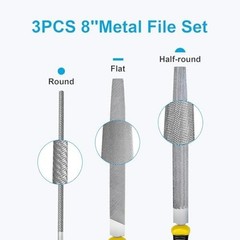 3Pcs Metal File Set, 8-Inch Professional High Carbon Steel Metal File, Includes