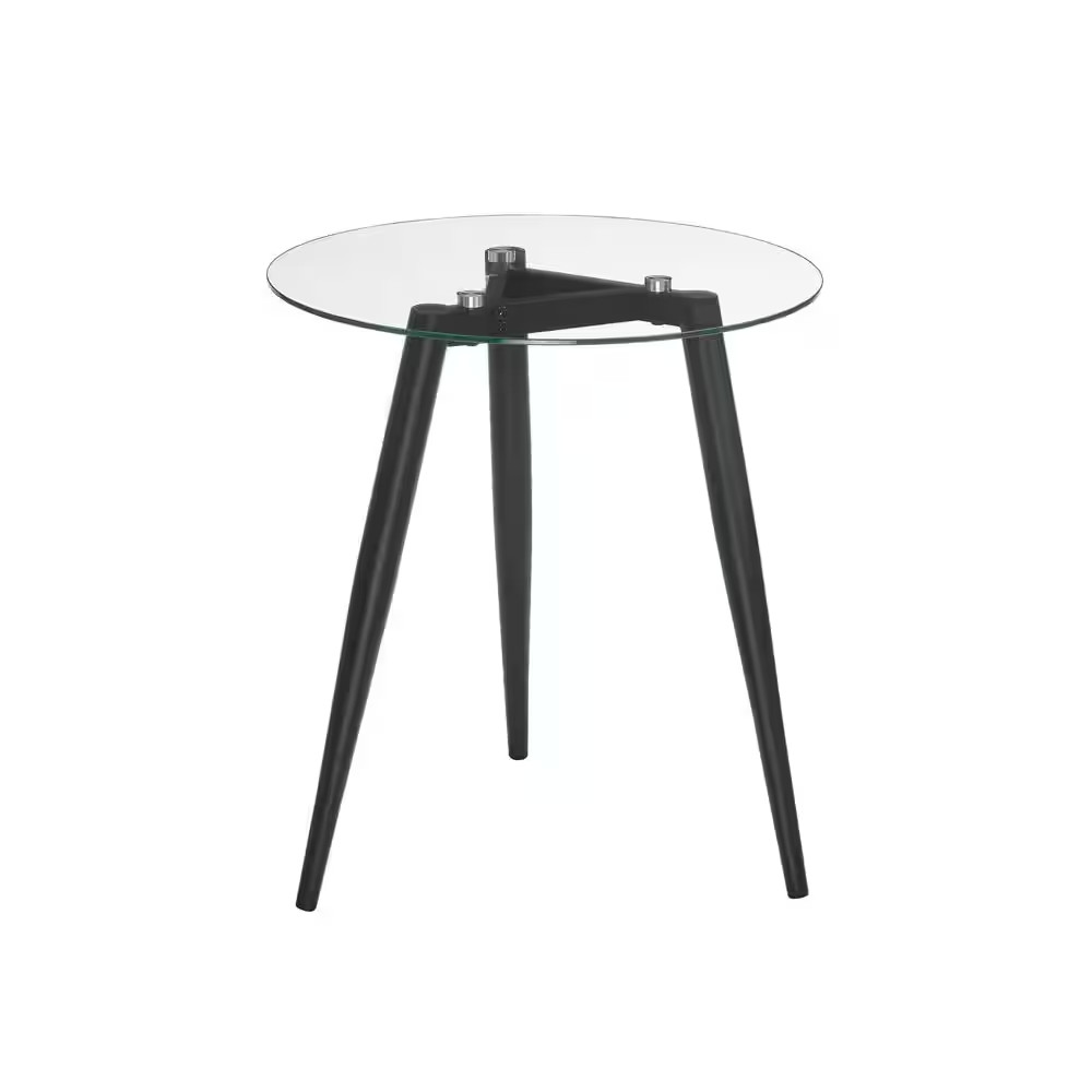 Van Beuren 21.75 In. X 19.75 In. Black and Glass round Side Table with Modern Me