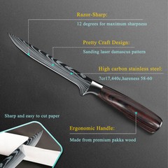 Boning Knife 6″Fillet Knives Kitchen Chef Knife Damascus Style High Carbon Steel