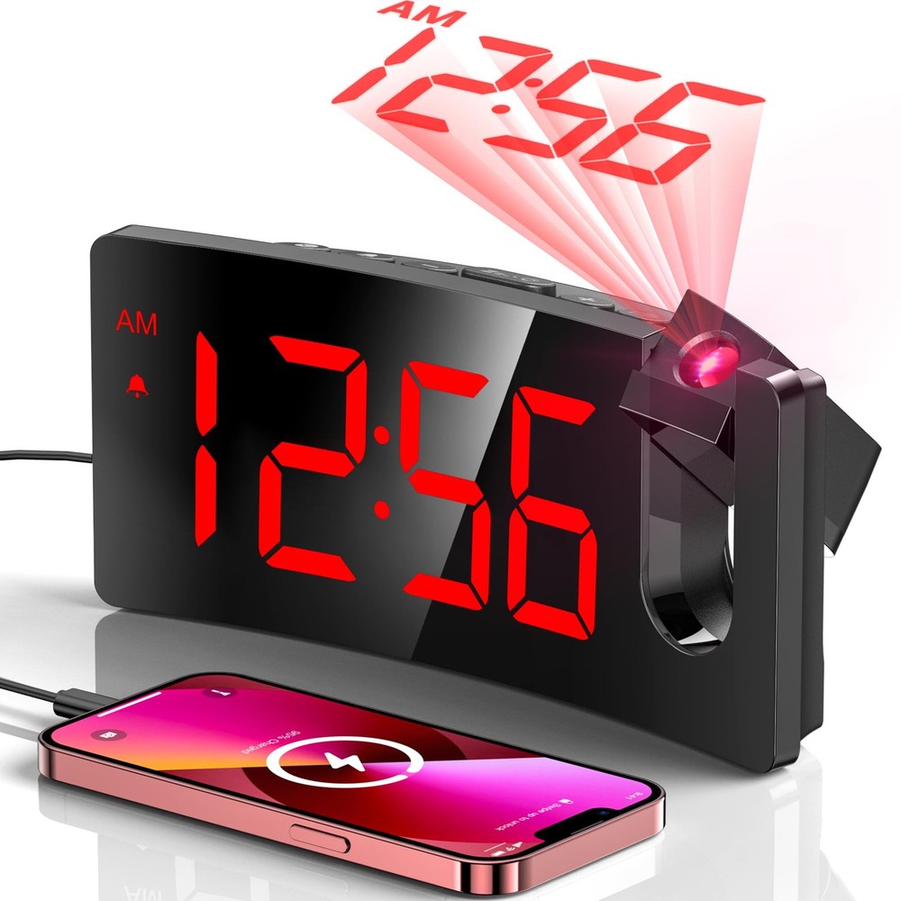 GOLOZA Projection Alarm Clock, Digital 7*3*1.5in, Red Digit+red