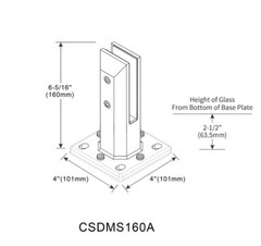 CSDMS160A- Glass Railing Adjustable Square Heavy Duty Spigot, 2″X 2″x 6 1/4″