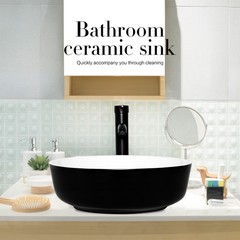 ELECWISH Bathroom Vessel Sink Black Ceramic Vanity Basin Bowl Faucet Drain Combo