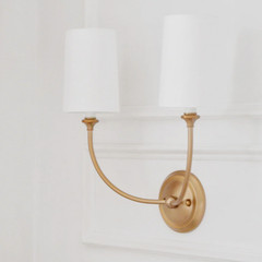Crystorama Sylvan 15.5″ Double Sconce in Vibrant Gold with Fabric Shades, NIB