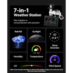 Uimoso 7-in-1 Wireless Weather Station 7.5” Display and Indoor-Outdoor Sensor