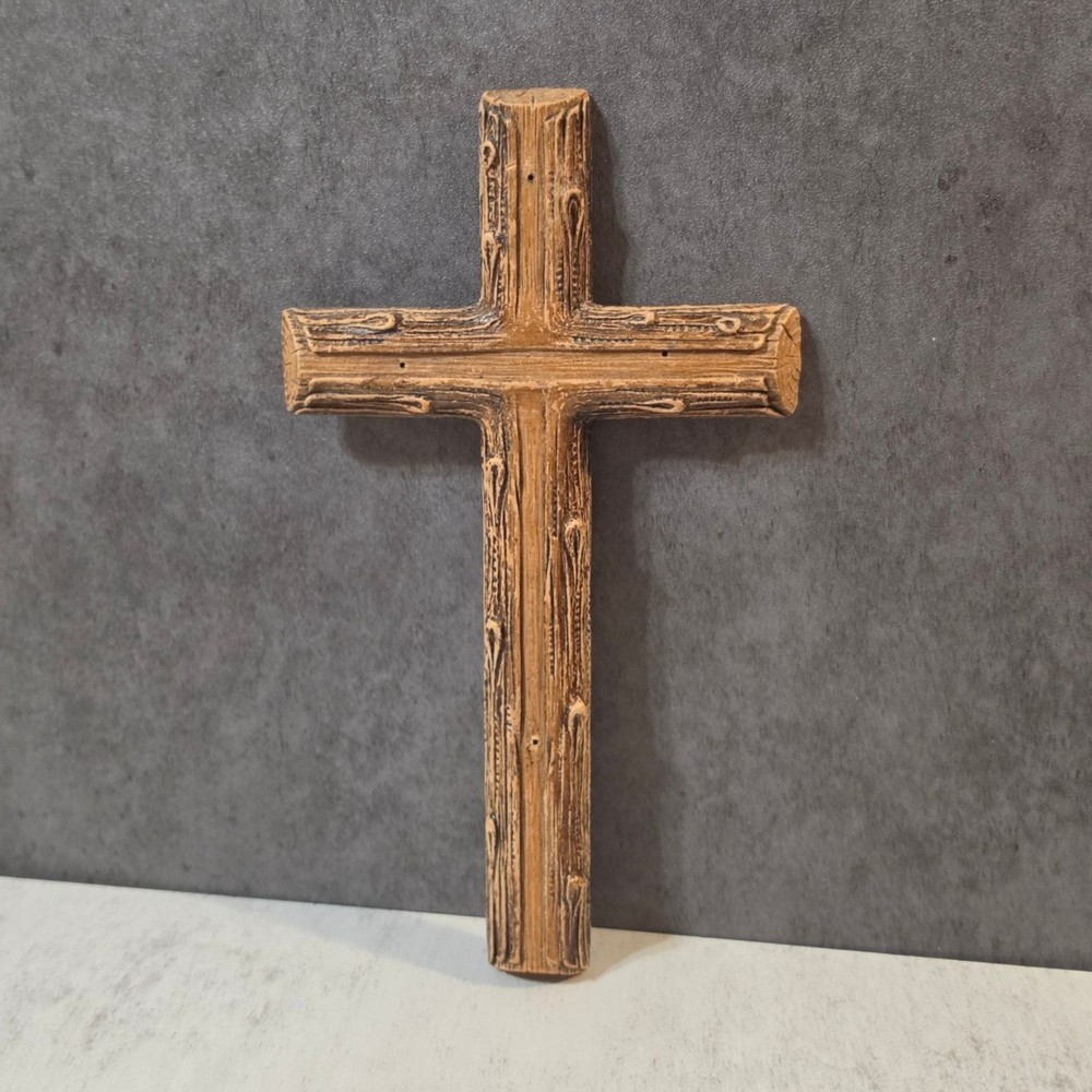 Vintage SyrocoWood Rugged Log Cross • 9.25″ Rustic Wall Decor • Made in USA 1950