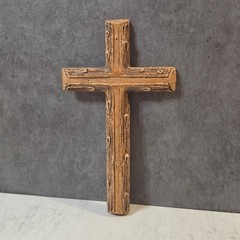 Vintage SyrocoWood Rugged Log Cross • 9.25″ Rustic Wall Decor • Made in USA 1950