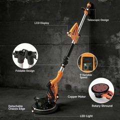 9″ Drywall Sander 750W Pure Copper Motor Auto Vacuum Foldable LED 110V US Plug