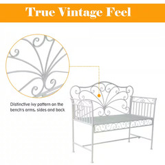 19.75 In. White Cast Iron Antique Outdoor Patio Garden Bench Seat-84B-077
