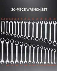 Combination Wrench Set 30 PCS SAE 1/4″ to 1″, Metric 8mm to 24mm Organizer Rack
