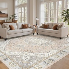 Machine Washable 8′ x 10′ Area Rug – Stain Resistant with Stylish Floral Pattern