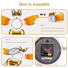 HOBYLUBY Unique Outdoor Clock Silent None-Ticking, Wall Yellow Bee