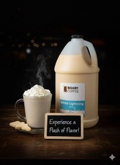 BIGGBY COFFEE WHITE LIGHTNING CHOCOLATE SAUCE THICK SYRUP 4 PACK FRESH NEW