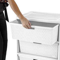 Sterilite Wide 3 Drawer Cross Weave Tower, White Plastic Storage Chest Organizer